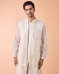 Manyavar Men Ethereal Cream Kurta Jacket Set