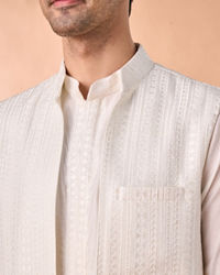 Manyavar Men Ethereal Cream Kurta Jacket Set