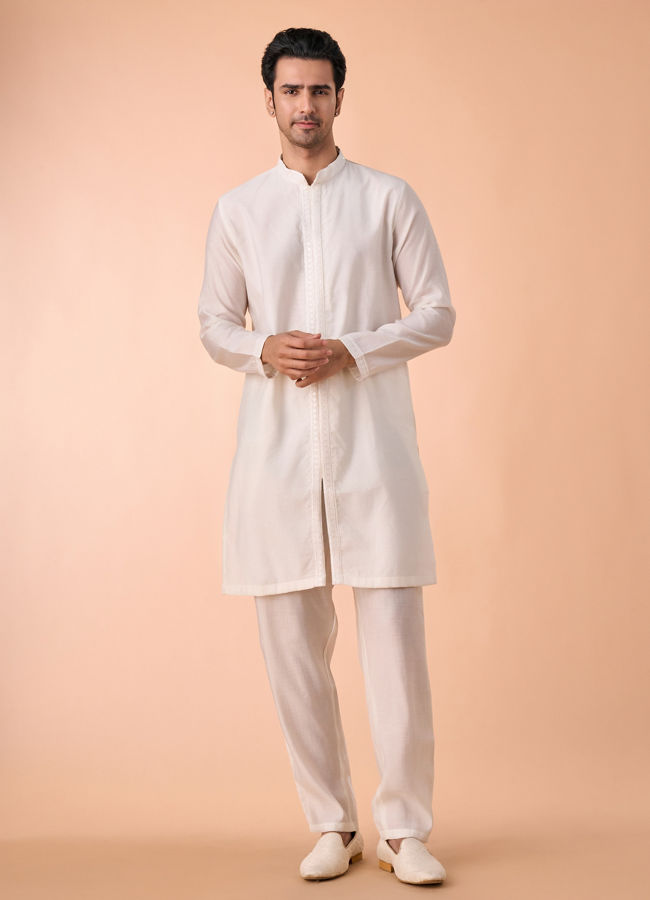 Manyavar Men Ethereal Cream Kurta Jacket Set