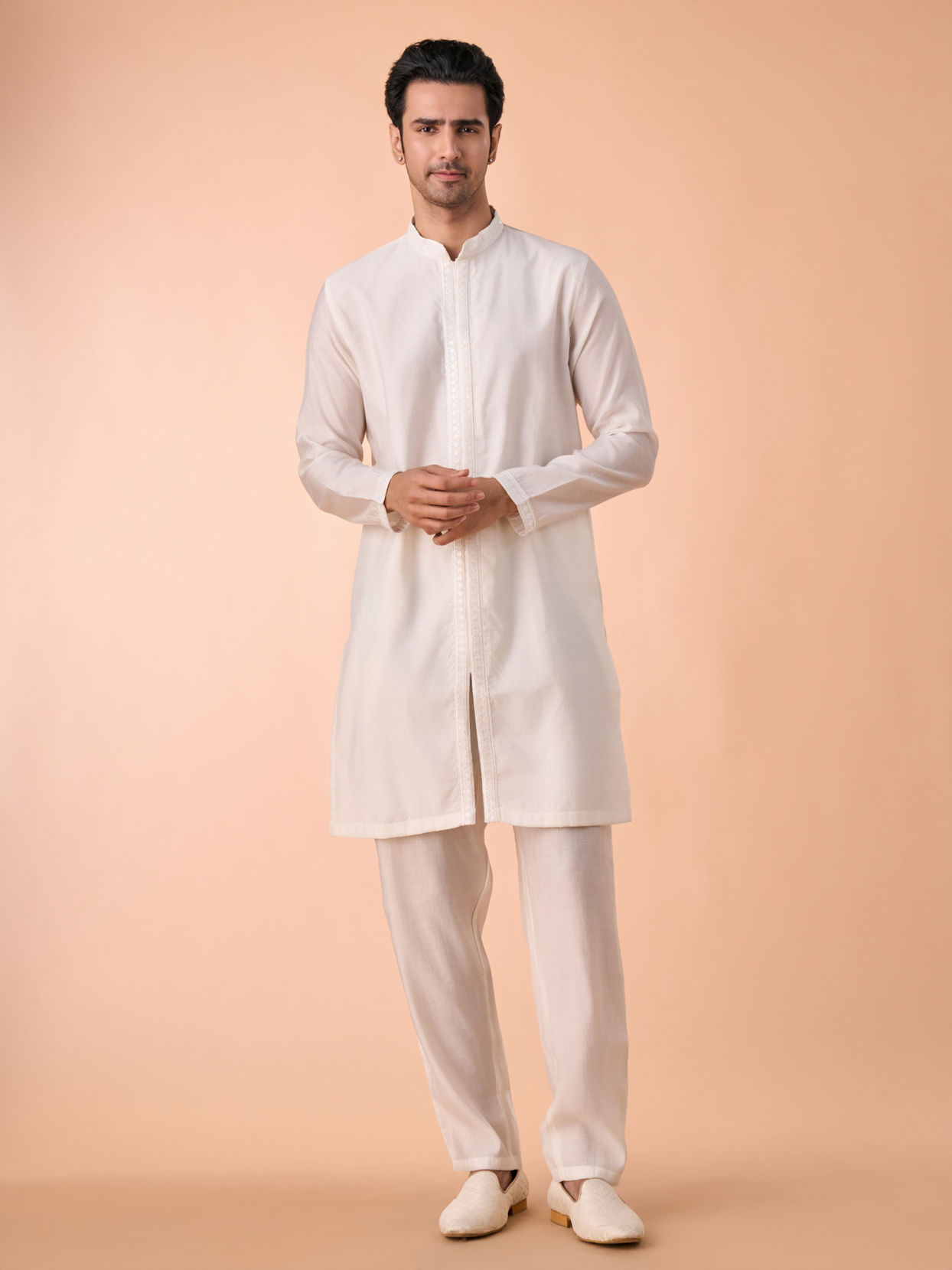 Manyavar Men Ethereal Cream Kurta Jacket Set