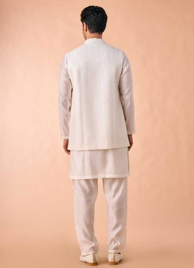 Manyavar Men Ethereal Cream Kurta Jacket Set