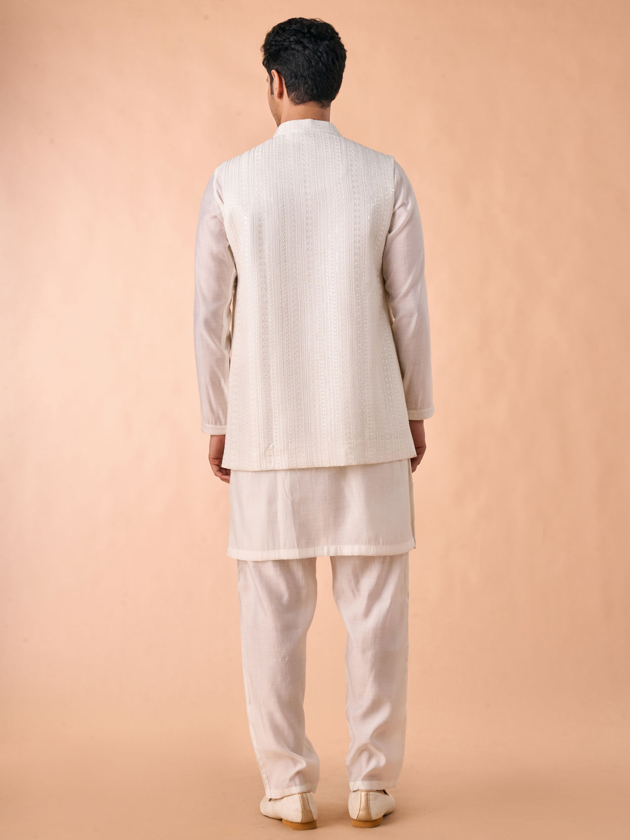 Manyavar Men Ethereal Cream Kurta Jacket Set