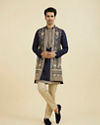 Manyavar Men Elegant Dark Blue Ensemble Kurta Jacket Set