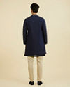 Manyavar Men Elegant Dark Blue Ensemble Kurta Jacket Set