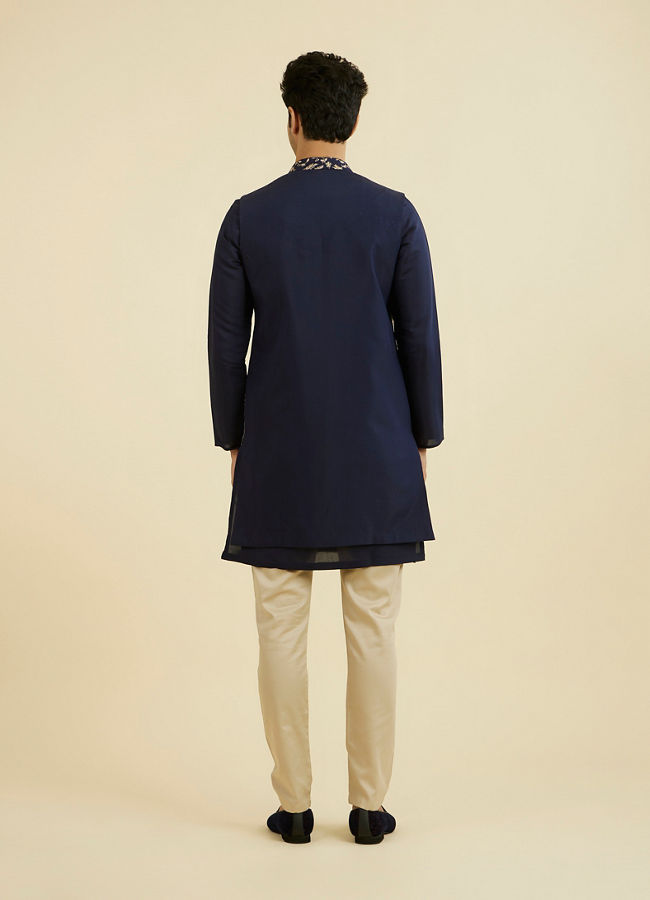 Manyavar Men Elegant Dark Blue Ensemble Kurta Jacket Set