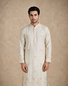 Manyavar Men Cream Silk Kurta Jacket Set with Thread Embroidery