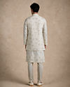 Manyavar Men Cream Silk Kurta Jacket Set with Thread Embroidery