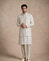Manyavar Men Cream Silk Kurta Jacket Set with Thread Embroidery
