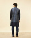 alt message - Manyavar Men Navy Blue Imperial Jaal Patterned Kurta Jacket Set image number 4