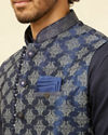 alt message - Manyavar Men Navy Blue Imperial Jaal Patterned Kurta Jacket Set image number 1