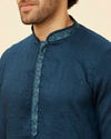 Manyavar Men Teal Blue Luxe Kurta Jacket Set