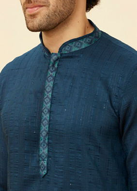 Manyavar Men Teal Blue Luxe Kurta Jacket Set image number 2