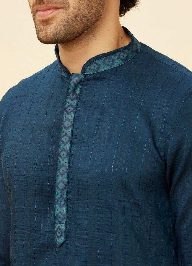 Manyavar Men Teal Blue Luxe Kurta Jacket Set