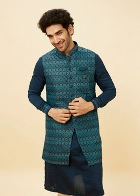 Teal Blue Luxe Kurta Jacket Set