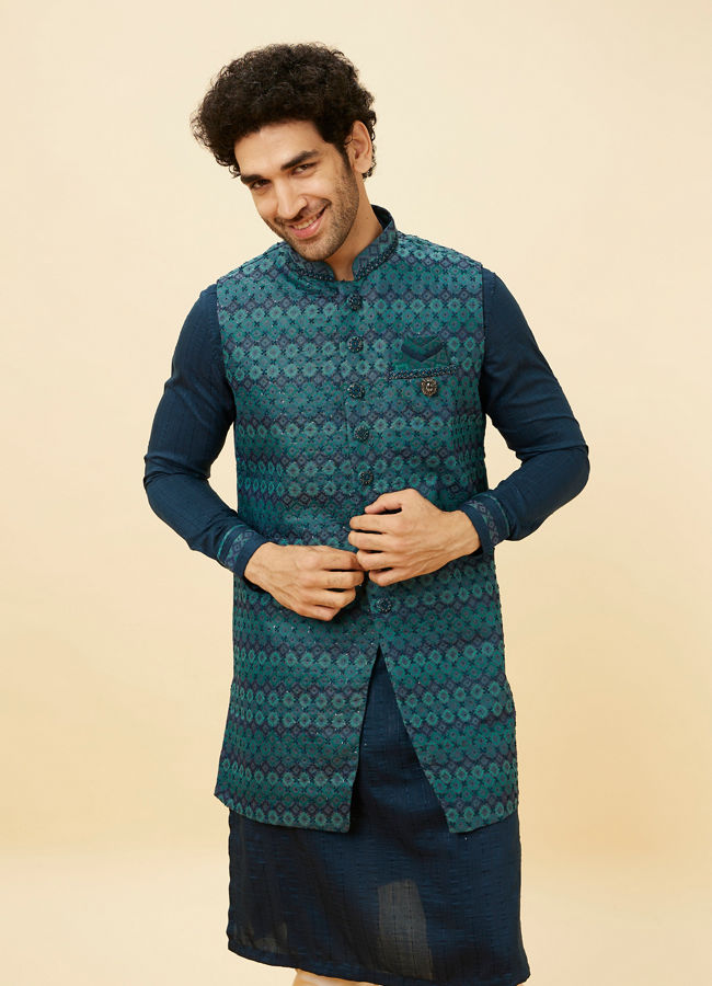 Teal Blue Luxe Kurta Jacket Set image number 0