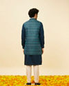 Manyavar Men Teal Blue Luxe Kurta Jacket Set