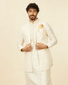 Soft Cream Self Patterned Kurta Jacket Set