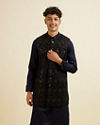 Manyavar Men Dark Blue Sequinned Jaal Patterned Jacket Set