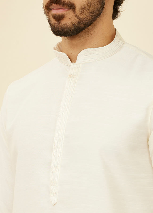 Manyavar Men Warm White Bel Buti Patterned Kurta Jacket Set