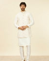Manyavar Men Warm White Bel Buti Patterned Kurta Jacket Set