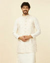 Manyavar Men Warm White Bel Buti Patterned Kurta Jacket Set