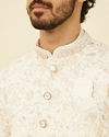 Manyavar Men Warm White Bel Buti Patterned Kurta Jacket Set