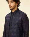 Manyavar Men Midnight Blue Sequinned Jaal Patterned Kurta Jacket Set image number 1