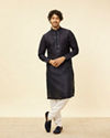 Manyavar Men Midnight Blue Sequinned Jaal Patterned Kurta Jacket Set image number 2