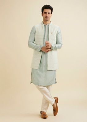 Manyavar Men Light Blue Elegance Kurta Jacket Set image number 3