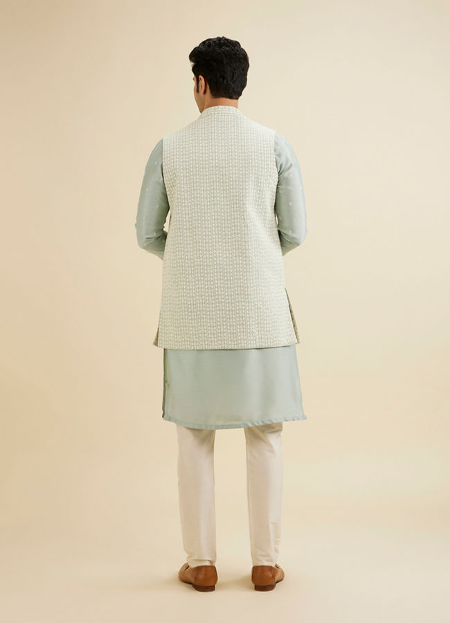 Manyavar Men Light Blue Elegance Kurta Jacket Set
