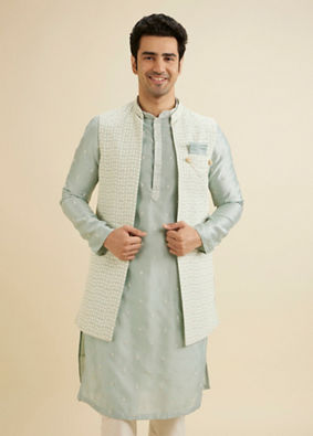 Manyavar Men Light Blue Elegance Kurta Jacket Set image number 1