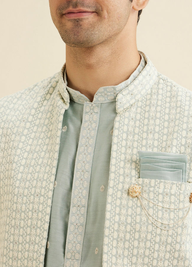 Manyavar Men Light Blue Elegance Kurta Jacket Set