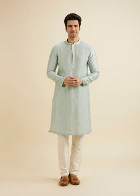 Manyavar Men Light Blue Elegance Kurta Jacket Set image number 4