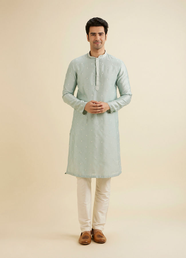 Manyavar Men Light Blue Elegance Kurta Jacket Set