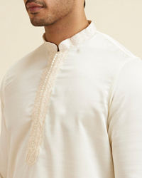 Manyavar Men Cream Self Patterned Jacket Set