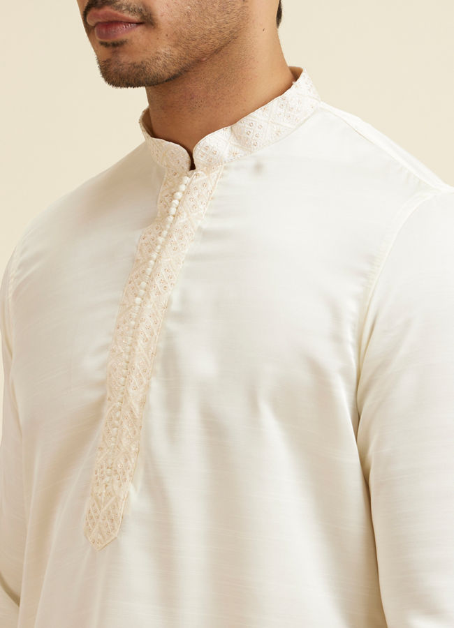 Manyavar Men Cream Self Patterned Jacket Set