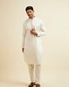 Manyavar Men Cream Self Patterned Jacket Set