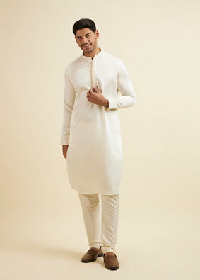 Manyavar Men Cream Self Patterned Jacket Set image number 3