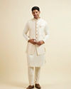 Manyavar Men Cream Self Patterned Jacket Set