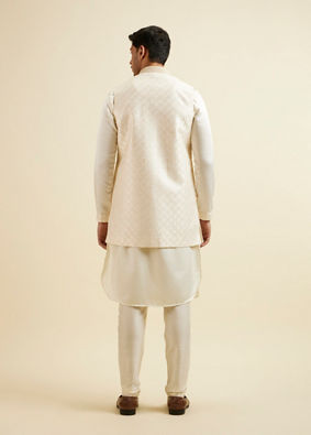 Manyavar Men Cream Self Patterned Jacket Set image number 5