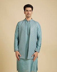 Manyavar Men Light Blue Buta Embroidered Jacket Set with Sequins Work