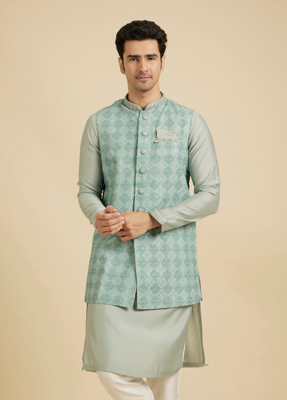 Manyavar Men Emerald Elegance Kurta Jacket Set