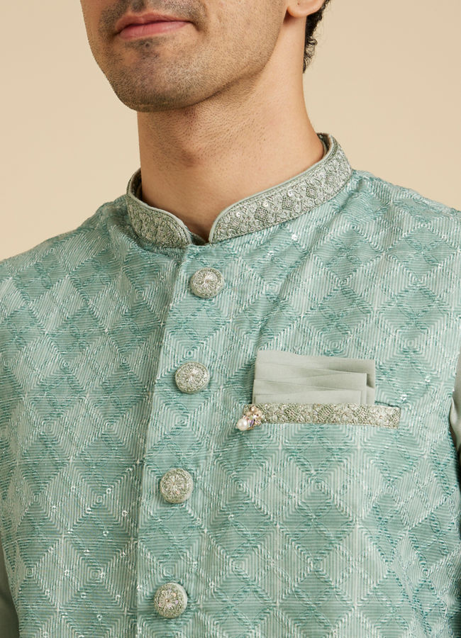 Manyavar Men Emerald Elegance Kurta Jacket Set