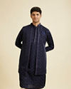 Manyavar Men Classy Dark Blue Kurta Jacket Set