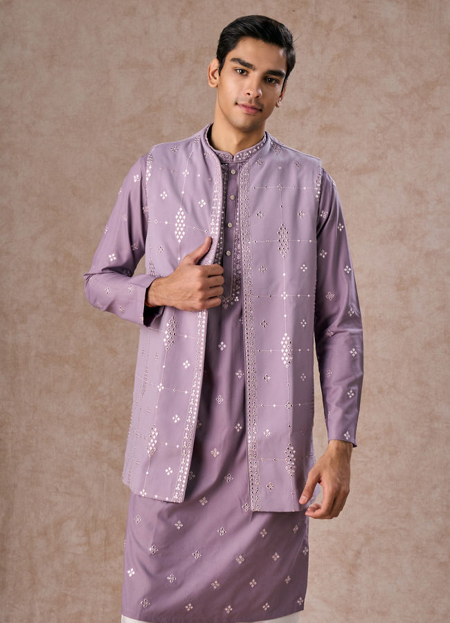 Manyavar Men Purple Kurta Jacket Set