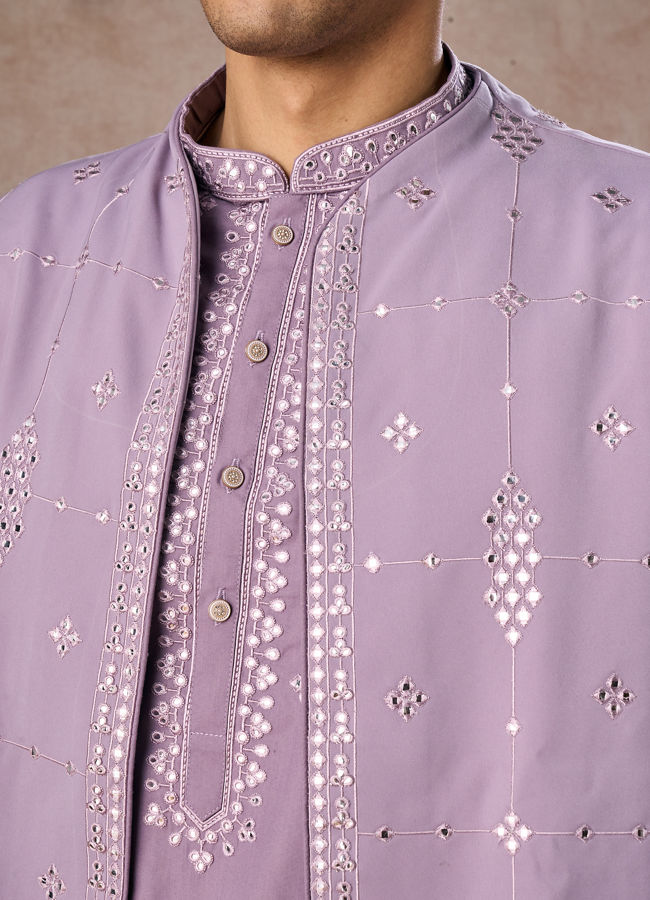 Manyavar Men Purple Kurta Jacket Set