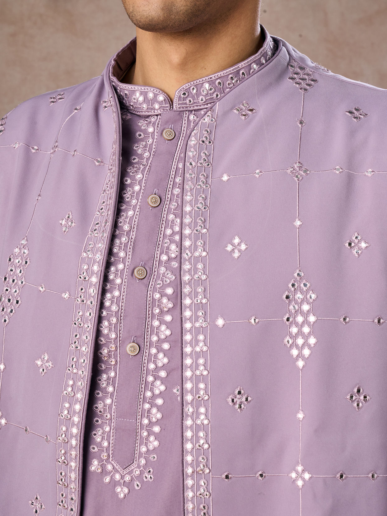 Manyavar Men Purple Kurta Jacket Set