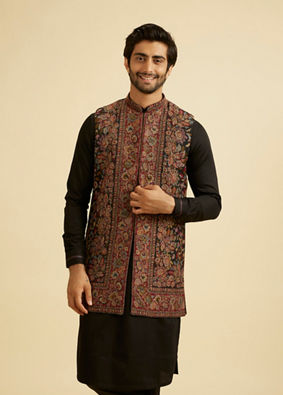 Manyavar Men Black Enigmatic Kurta Jacket Set