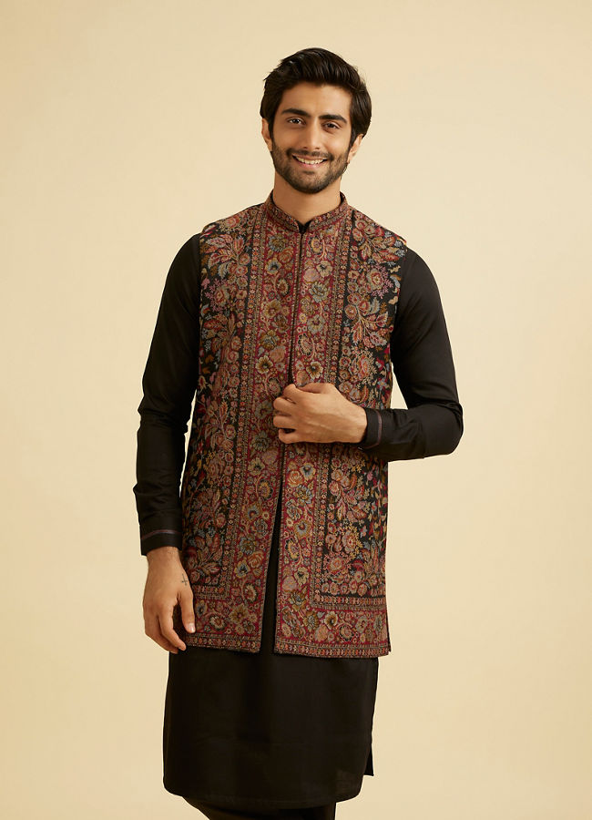 Manyavar Men Black Enigmatic Kurta Jacket Set