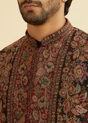 Manyavar Men Black Enigmatic Kurta Jacket Set